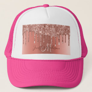 Personalised Rose Gold Glitter Drips Girly Luxury  Trucker Hat