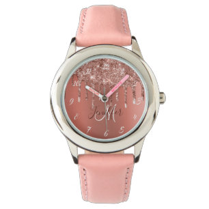 Personalised Rose Gold Glitter Drips Girly Luxury Watch