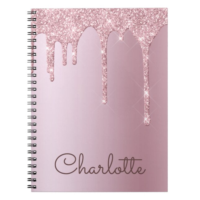 Personalised Rose Gold Glitter Drips Notebook (Front)