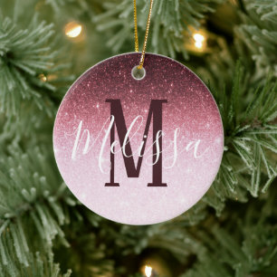 Personalised Rose gold glitter gradient Ceramic Tree Decoration