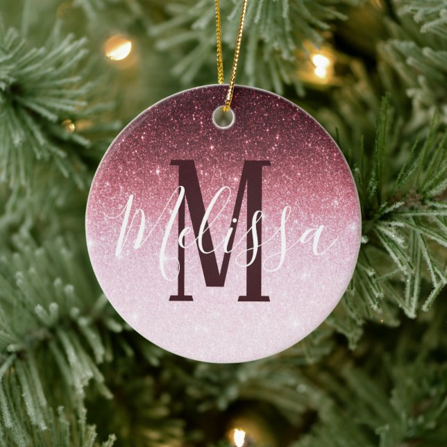 Personalised Rose gold glitter gradient Ceramic Tree Decoration (Tree)