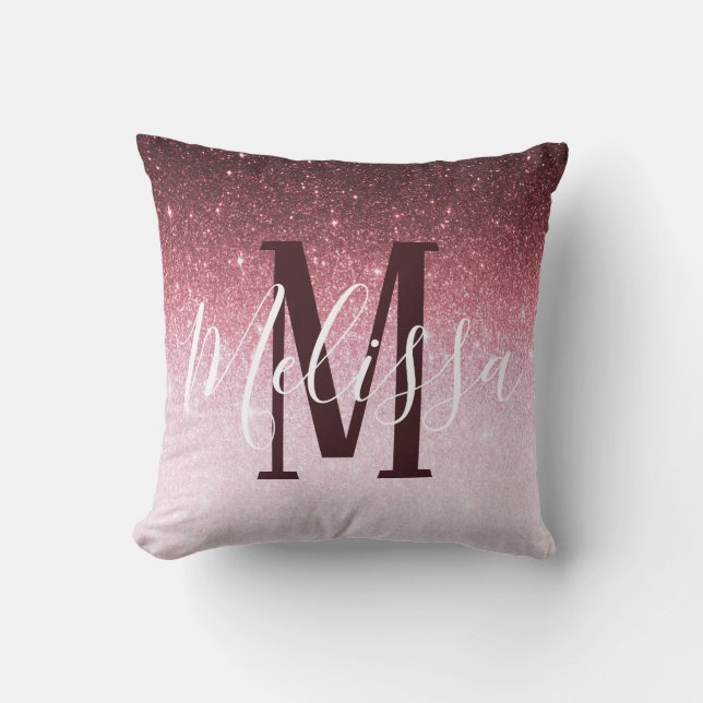 Personalised rose gold glitter gradient cushion (Front)