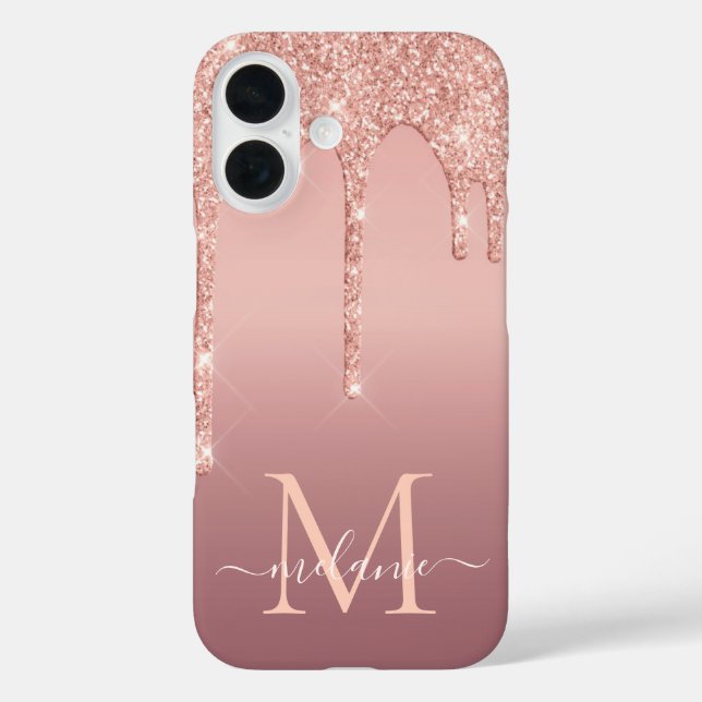 Personalised Rose Gold Glitter iPhone Case (Back)