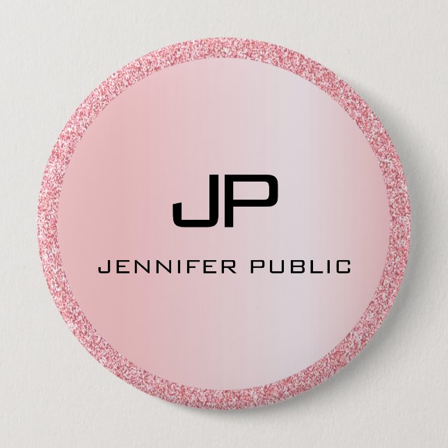 Personalised Rose Gold Glitter Look Monogram 10 Cm Round Badge (Front)