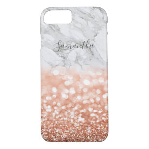 Personalised Rose Gold Glitter Marble iPhone Case