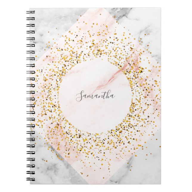 Personalised Rose Gold Glitter Marble Notebook (Front)