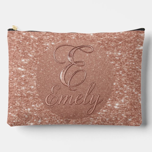 Personalised Rose Gold Glitter Name Design – Emely Accessory Pouch (Front)