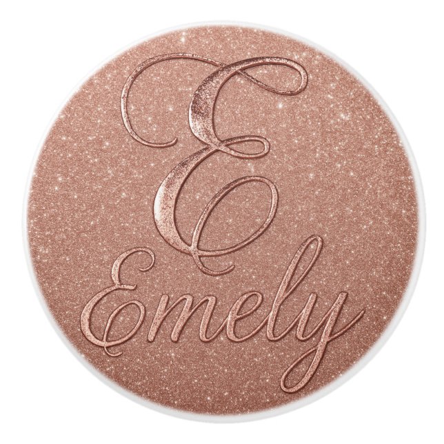Personalised Rose Gold Glitter Name Design – Emely Ceramic Knob (Front)
