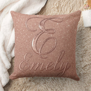 Personalised Rose Gold Glitter Name Design – Emely Cushion