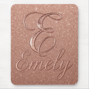 Personalised Rose Gold Glitter Name Design – Emely Mouse Pad