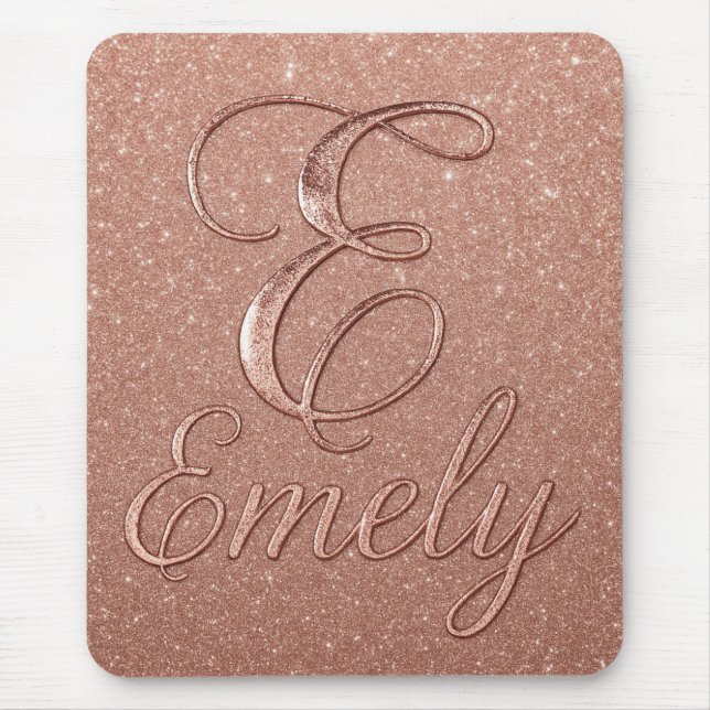 Personalised Rose Gold Glitter Name Design – Emely Mouse Pad (Front)