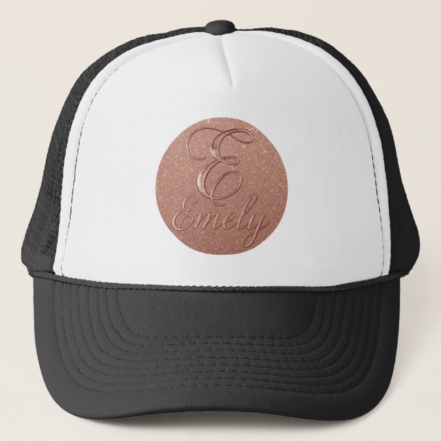 Personalised Rose Gold Glitter Name Design – Emely Trucker Hat (Front)