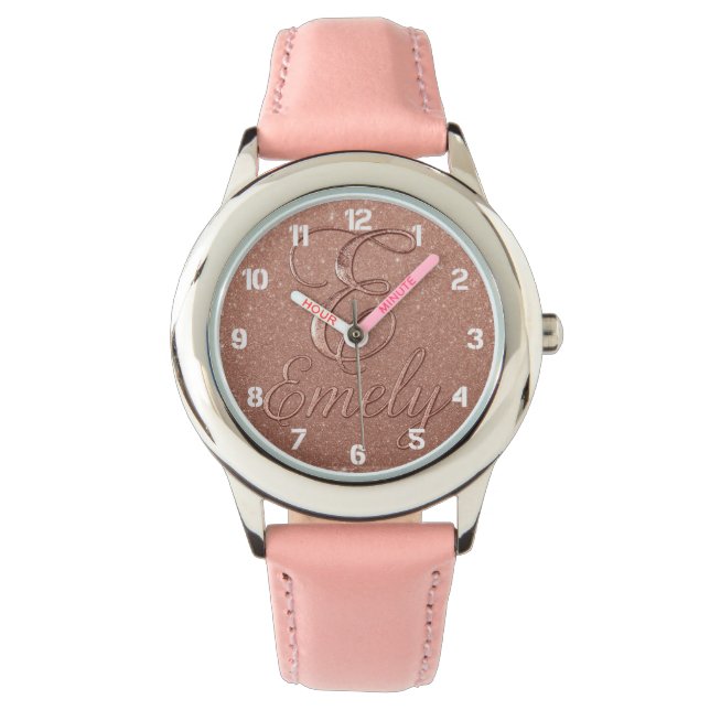 Personalised Rose Gold Glitter Name Design – Emely Watch (Front)