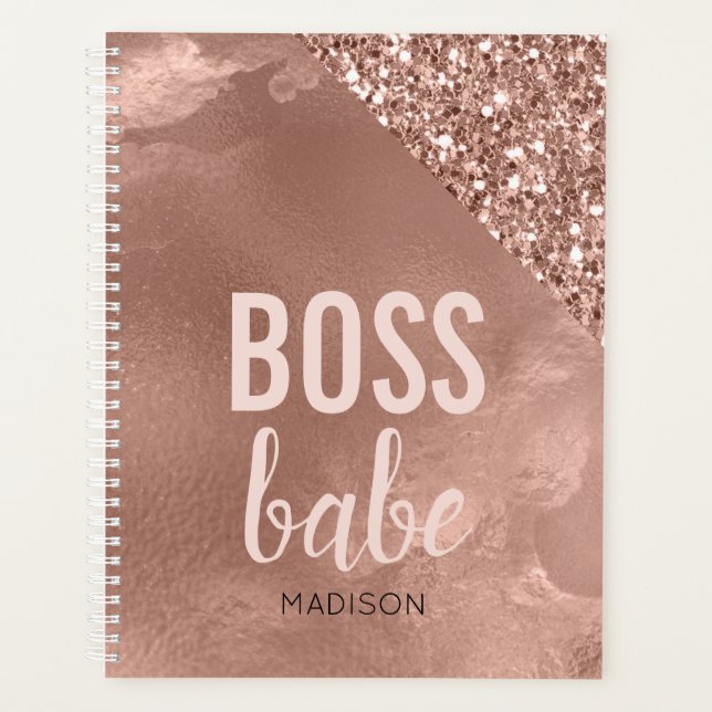 Personalised Rose Gold Glitter | Pink  Boss Babe Planner (Front)