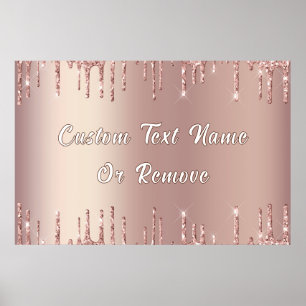 Personalised Rose Gold Glitter Poster Custom Text