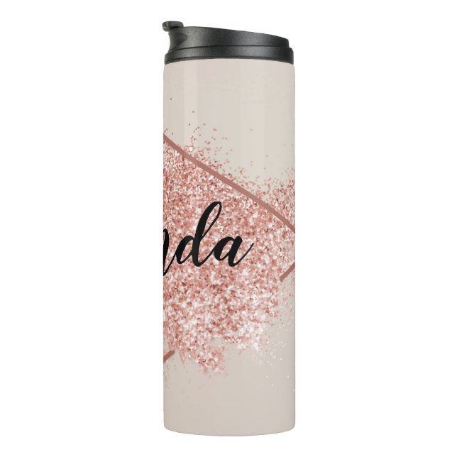Personalised Rose Gold Glitter Thermal Tumbler (Rotated Right)