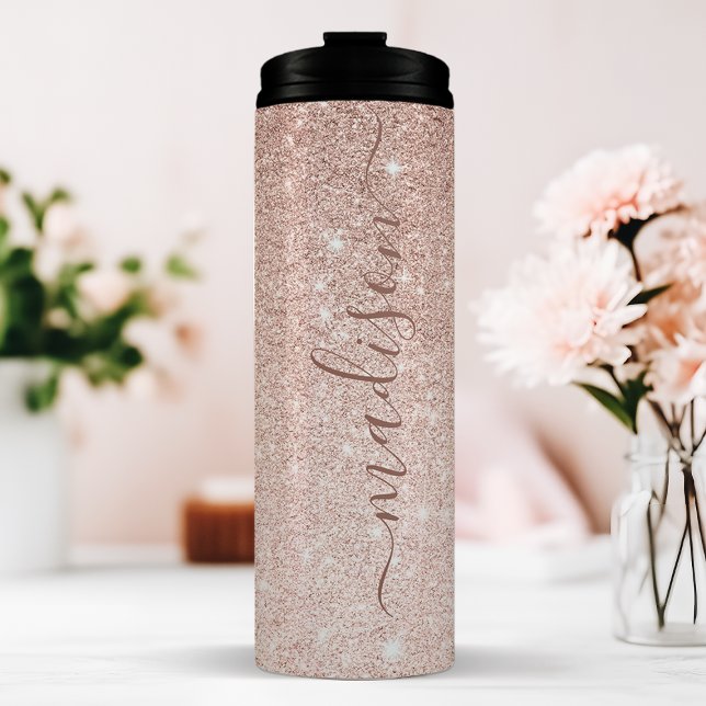 Personalised Rose Gold Glitter Thermal Tumbler (Creator Uploaded)