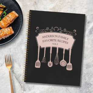Personalised Rose Gold Kitchen Utensils Recipe Notebook