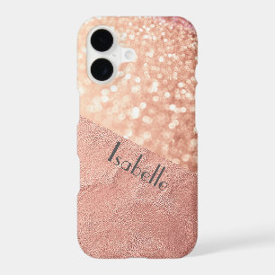 Personalised Rose Gold Leather Glitter Clear case