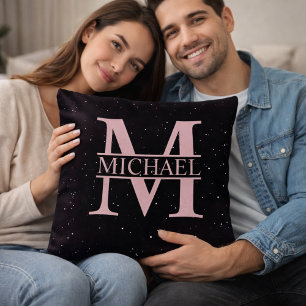 Personalised Rose Gold M Monogram Name Cushion