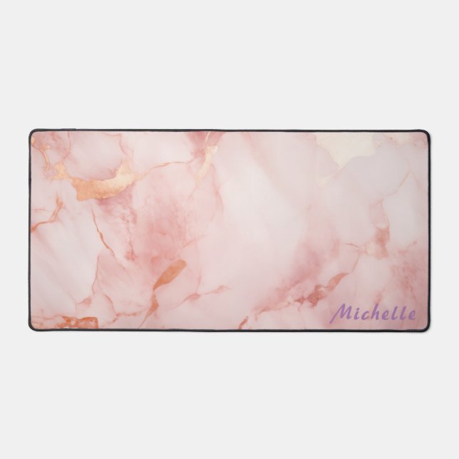 Personalised Rose Gold Marble Desk Mat (Front)