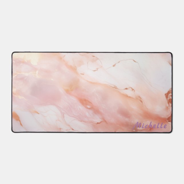 Personalised Rose Gold Marble Desk Mat (Front)