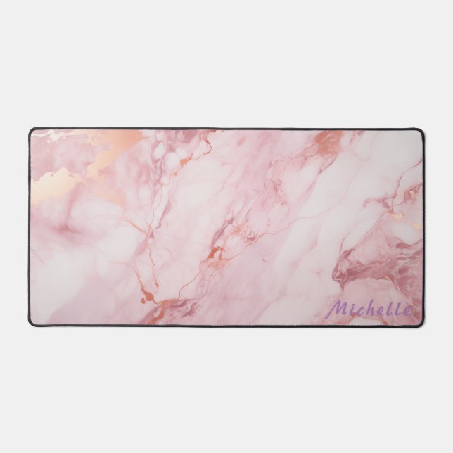 Personalised Rose Gold Marble Desk Mat (Front)