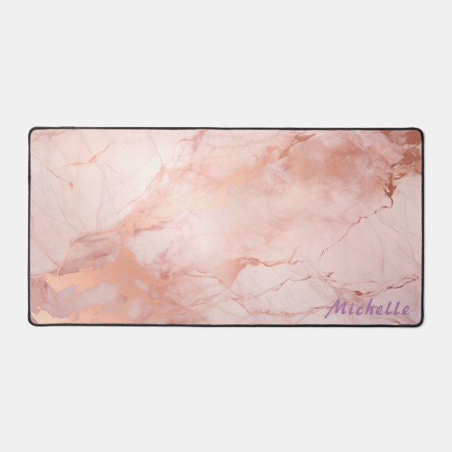 Personalised Rose Gold Marble Desk Mat (Front)