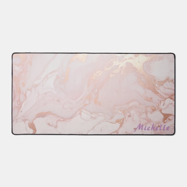 Personalised Rose Gold Marble Desk Mat (Front)