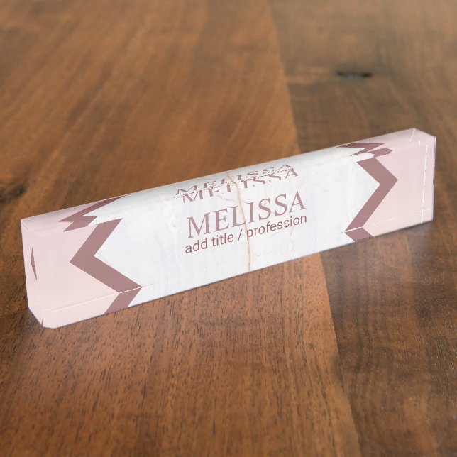 Personalised Rose Gold Marble Geometric Nameplate (Side)