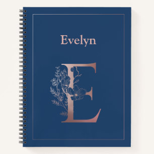 Personalised Rose Gold Monogram Initial E Notebook