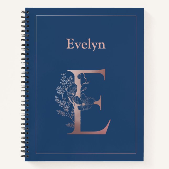 Personalised Rose Gold Monogram Initial E Notebook (Front)