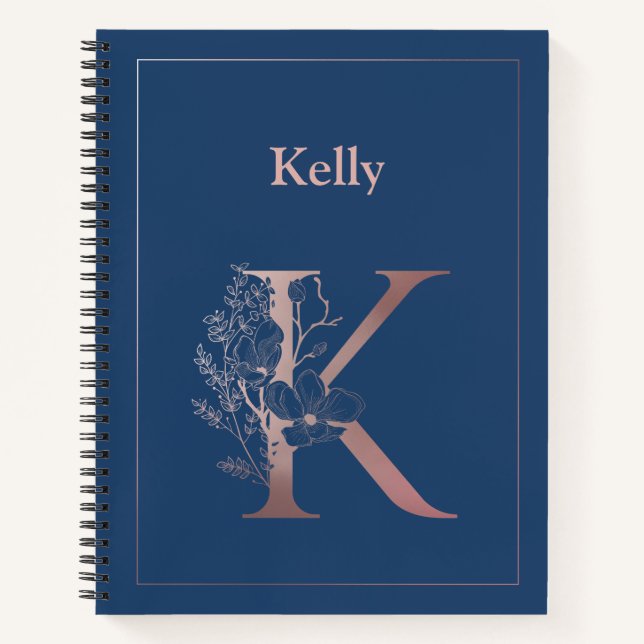 Personalised Rose Gold Monogram Initial K Notebook (Front)