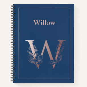 Personalised Rose Gold Monogram Initial W Notebook