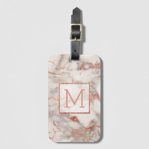 personalised rose gold monogram marble luggage tag
