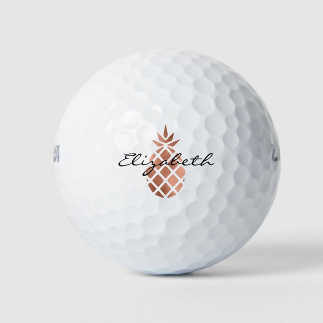 Personalised Rose Gold Pineapple Script Golf Balls (Front)