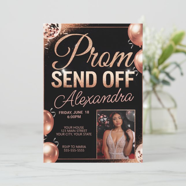 Personalised Rose Gold Prom Send Off DIY Photo Invitation (Standing Front)