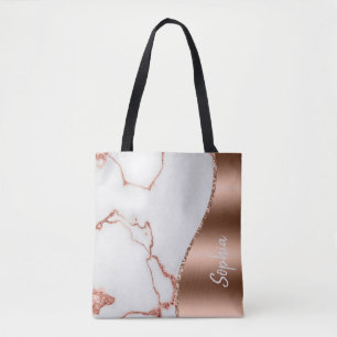 Personalised Rose Gold Shimmer Marble Glam Glitter Tote Bag