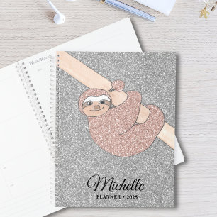 Personalised Rose Gold Silver Glitter Sloth  Planner