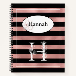Personalised Rose Gold Stripes with Initial H Notebook