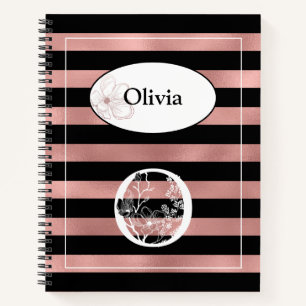 Personalised Rose Gold Stripes with Initial O Notebook