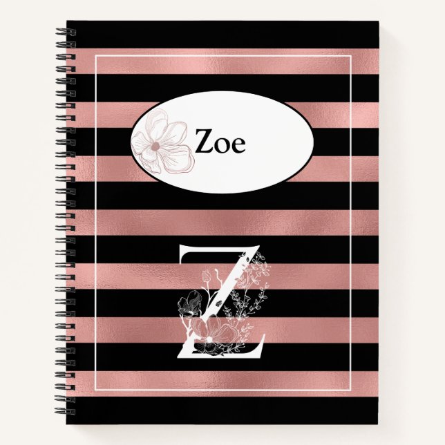 Personalised Rose Gold Stripes with Initial Z Notebook (Front)