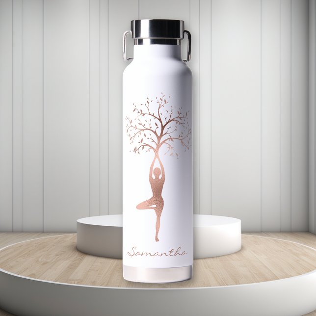 Personalised Rose Gold Tree Pose Namaste  Water Bottle (Creator Uploaded)