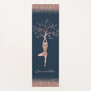 Personalised Rose Gold Tree Pose Namaste Yoga Mat