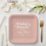Personalised Rose Gold Wedding Bridal Shower Paper Plate<br><div class="desc">Elegant custom wedding paper party plates feature a modern calligraphy script "Bridal Shower" design with cute heart accent. Personalise with the bride’s name and Future Mrs. name who the event is honouring. Clean and simple design. Note,  the rose gold / blush and white colour scheme can be modified.</div>