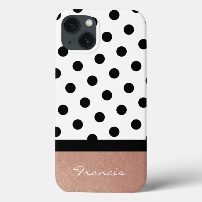 Personalised Rose Gold White and Black Polka Dot Case-Mate iPhone Case (Back)