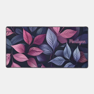 Personalised Rose, Lavender, Blue Leaves Desk Mat