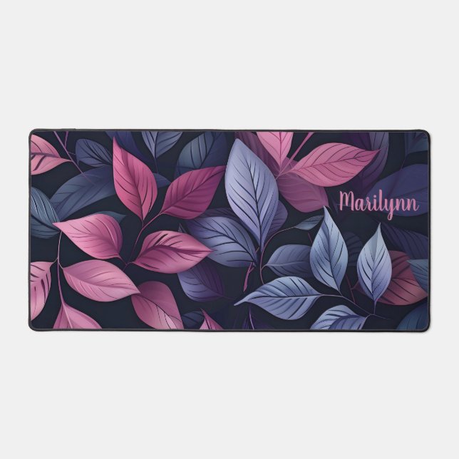 Personalised Rose, Lavender, Blue Leaves Desk Mat (Front)