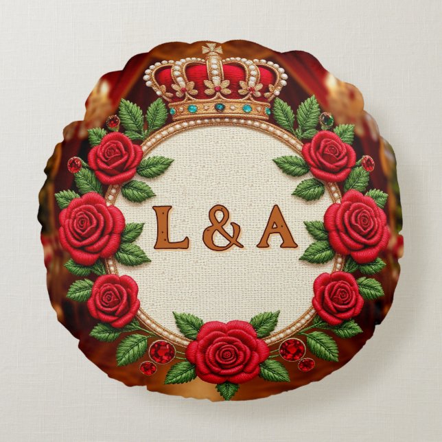 🌹 Personalised Rose Monogram Initial Decor for Wo Round Cushion (Front)