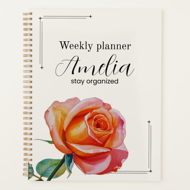 Personalised Rose Planner Aesthetic Weekly Floral (Front)